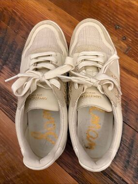 Sam Edelman Cream Lace-Up Low-Top Sneakers